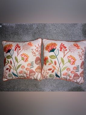 Embroidered Floral Throw Pillows Set of 2